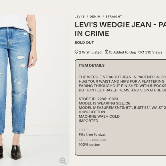 Levi's 501 Wedgie Straight Button Fly HighRise Blue Jean- PARTNER IN CRIME 28w - Picture 4 of 13